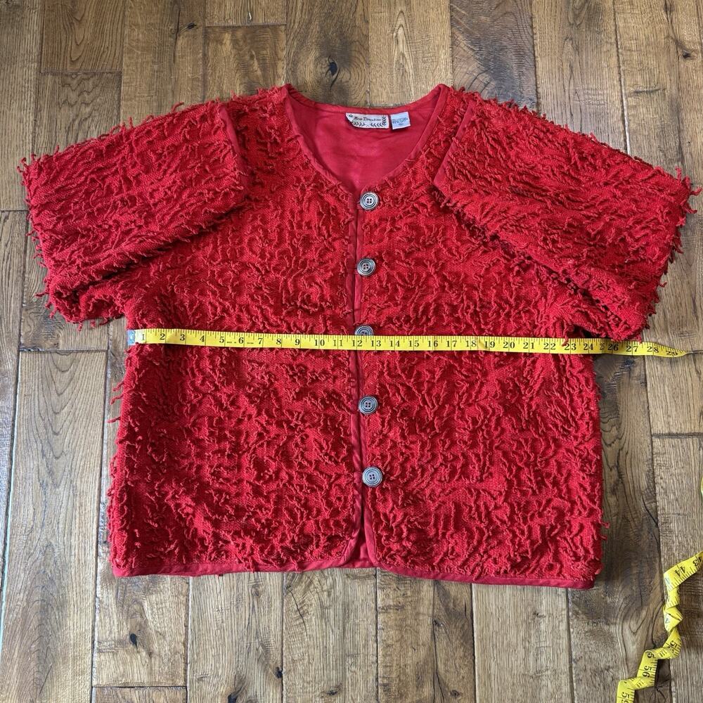 VTG Shag Fringe New Directions Red Button Front Jacket Blazer Retro 80s Sz XL - Picture 4 of 6